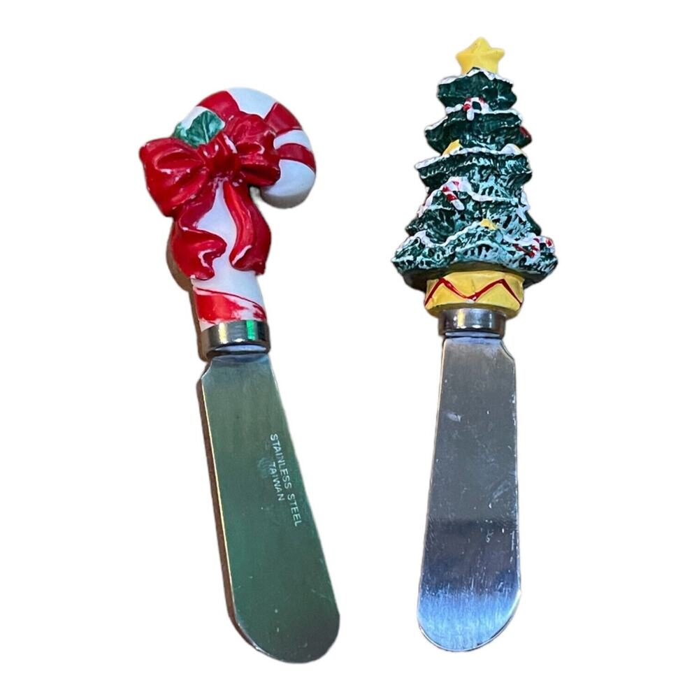 Boston Warehouse Christmas Spreaders Set Of 2 (Candy Cane and Christmas Tree)
